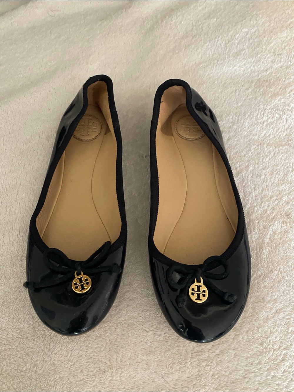 Tory Burch Black Patent Logo Bow Ballet Flats